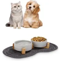 SinLaw Napf-Set 2 Bambus Keramik Schüssel für Katzen und Hunde, Mit Anti-Rutsch-Matte,futterschale katze keramik