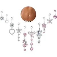 LuxusKollektion Bauchnabelpiercing 10Pcs 14G Bauchnabelpiercing Damen Chirurgenstahl Rosa Blau CZ