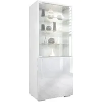 Vladon Standvitrine Granada (Vitrinenschrank, mit Glastür und Glaseinsatz) Weiß matt/Weiß Hochglanz (50 x 122,5 x 34,5 cm)
