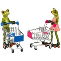 formano Sammelfigur 2er Set Shopping Frösche mit Einkaufswagen Froschhausen 18 cm (2er Set)