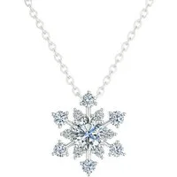 S&T Design Silberkette Damen 925 Silber Halskette Schneeflocke Anhänger (Geschenk für Damen, inkl. Geschenkbox), VVS1 Moissanite Diamant Frauen Kette 14K Weißgold 45+5cm