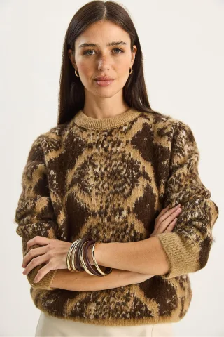 Übermaßiger Strickpullover mit Leopardenmuster