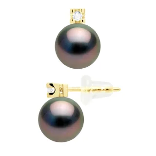 Ohrringe Prestige – Diamanten 0,04 ct – in Gelbgold 750 und echte Tahiti-Zuchtperlen rund 8–9 mm