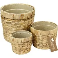 HMF Wasserhyazinthentopf Innovativer Blumentopf geflochten aus Wasserhyazinthe (Set, 3 St), mit Pflanztopf aus nachhaltigen Rohstoffen, Rund, ø 14 + 19 + 25 cm