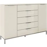 rauch Schubkastenkommode Kommode Türkommode Sideboard Kombikommode FLIPP mit Glasfront (Breite 160/180 cm mit 4 Einlegeböden), 2-trg mit 5 Schubladen und Soft-Close-Funktion, Glasfront, 2 Breiten