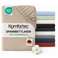 Komfortec Spannbettlaken Jersey Spannbettuch, 90x200, 140x200, 160x200, 180x200 oder 200x200 cm, 100% Baumwolle (135 g/m), Gummizug: Rundum, (1 Stück), OEKO-TEX® Standard 100 Zertifisiert, für Matratzen bis 25 cm Höhe