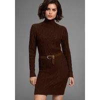 Laura Scott Strickkleid mit Zopfstrickmuster und Stehkragen