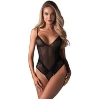 Obsessive Body Blomentis transparenter Body - schwarz (1-tlg) Einladend offen im Schritt