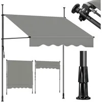Sekey Klemmmarkise Markise für balkon mit Kurbel Sonnenschutz ohne Bohren UV-beständig B x H: 150 x 212-310 cm, Hellgrau
