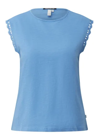 Q/S designed by - T-Shirt mit Lochmuster-Detail blau - Gr. - S