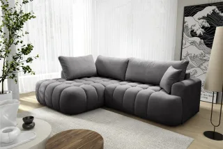 Ecksofa mit Schlaffunktion NANTES Sofa in Stoff Soft Graphit Ottomane Links