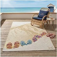 Sansibar Teppich Rantum Beach SA-017, rechteckig, Höhe: 5 mm, Flachgewebe, modernes Design, Motiv Badelatschen, Outdoor geeignet
