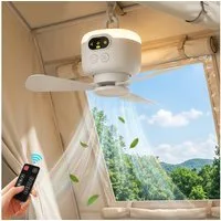 Rosnek Deckenventilator mit Beleuchtung Camping, tragbar, mit Fernbedienung/LED/Haken, Akku, 4 Stufen, 8000mAh Akku, 10h Laufzeit, Balkon Camping RV