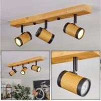 hofstein Deckenleuchte moderne Deckenlampe aus Holz/Metall in Natur/Schwarz, ohne Leuchtmittel, mit verstellbaren Strahlern, 3 x GU10, ohne Leuchtmittel