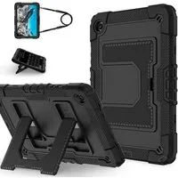 Wigento Tablet-Hülle Für Samsung Galaxy Tab A11 Plus Silikon Hybrid PC Holder Hülle Schwarz, Big Holder, Schultergurt, stoßabsorbierend