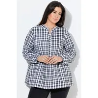 Ulla Popken Longbluse Bluse Karomuster Volantsaum Stehkragen Langarm