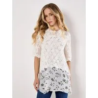 Apricot Tunikashirt Gestrickte Palmendruck Tunika mit Rückenschlitz