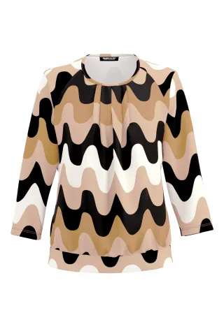 FRANK WALDER - Blusenshirt NOS mit aparter Faltenpartie cashew/caramel/toffee/schwarz - Gr. - 38