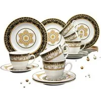 CreaTable Kaffeeservice Geschirr-Set Majestosa (18-tlg), 6 Personen, Porzellan, Service, Dekor schwarz abgesetzt, 18 Teile, für 6 Personen