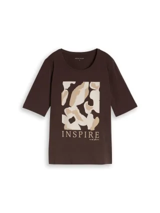 Tom Tailor - Slim Fit T-Shirt mit Print java dark brown - Gr. - XL