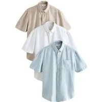 Next Kurzarmhemd Kurzarm-Hemd aus Baumwoll-Leinengemisch, 3er-Pack (1-tlg)