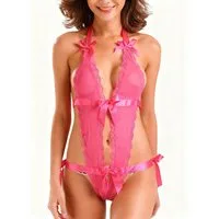 Lovolotti Body-Ouvert sexy Body aus Spitze und Mesh mit Schleifen-Details – transparenter Damen Dessous Body