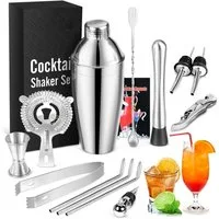 LA CUTE Cocktail-Set Edelstahl Cocktail Shaker Set 14-teilig mit Bar-Tools, Cocktailrezepte, (Cocktail Shaker Bar-Set 14-teilig mit Zubehör für Mixen & Geschenkbox, 14-tlg., 14-teiliges Edelstahl Cocktail Shaker Set für Zuhause & Bar), Auslaufsicher,