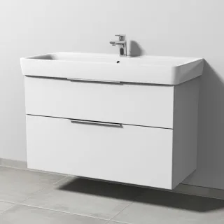 Sanipa 3way Waschtischunterbau zu Geberit Renova Plan Waschtisch mit 2 Auszügen, Weiß-Soft UM88143