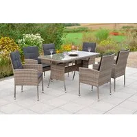 MERXX Garten-Essgruppe Menorca, (Set, 19-tlg), 6 Sessel, 6 Sitzkissen, 6 Rückenkissen, Tisch