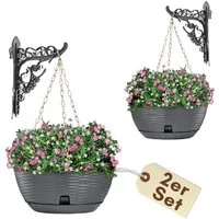 GarPet Blumenampel 2er Set Blumenampel Topf hängend inkl. Kette Wandhalterung anthrazit
