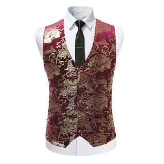 Einreihige Slim Fit Weste mit Print Kastanienbraun