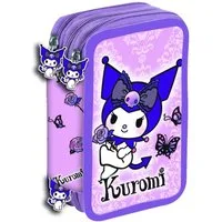 Hello Kitty Federmäppchen Kuromi Federmappe dreistöckig, gefüllt, in leuchtendem Lila