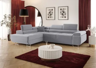 Ecksofa Schlafsofa Sofa MONARO Stoff Poso Graublau Ottomane Links