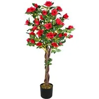 Kunstblume Rose Rosenbusch Rosenstock Künstliche Pflanze Rot Echtholz 120 cm Rose, Decovego, Höhe 120 cm