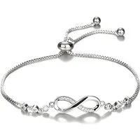 Shining Diva Armband Infinity Kristall Armband Damen Silberplattiert Verstellbar Elegant (Einzelarmband, Einzelstück), Kristallbesatz, Verstellbar, Nickelfrei, Bleifrei