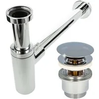 tecuro Siphon Siphon mit Pop Up Ablaufventil verchromt - Set für Waschtisch, (Ablaufventil und Flaschensiphon)