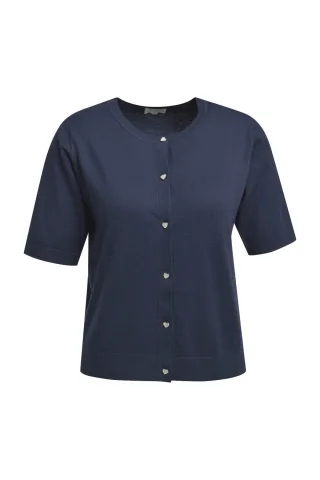 Milano Italy - roundneck cardigan w placket + 3/4 sleeve navy - Gr. - L