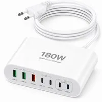 Vivitar 180W Ladegerät mit 7 Anschlüssen, GaN-Schnellladegerät, USB-C-PD USB-Ladegerät (inklusive eines 1,5 m langen, abnehmbaren Verlängerungskabels, für Tablets, Smartphones, Laptops, Smartwatches, Kopfhörer, Powerbanks, mit USB-A-Multiport, USB-C-