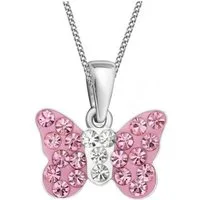 Goldene Hufeisen Kette mit Anhänger Schmetterling Rosa Kristall Anhänger Kette 925 Silber Kinder Mädchen (2-tlg, inkl. Etui), Kinderschmuck