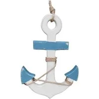 Deko-Impression Hängedekoration Maritime Deko Anker a. Holz m. Seil blau-weiss Meer Küste 23 cm (1 St)
