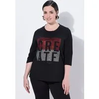 Ulla Popken T-Shirt T-Shirt Schriftmotiv Rundhals Stehkragen 3/4-Arm