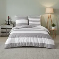 Buymax Bettwäsche Aspara Bettbezug Set 100% Baumwolle, Renforcé, 2 teilig, mit Reißverschluss, modern gestreift, Grau Weiß, 135x200 cm