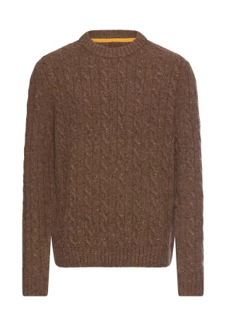 camel active - Zopfmuster Strickpullover mit Merinowolle sepia brown - Gr. - L