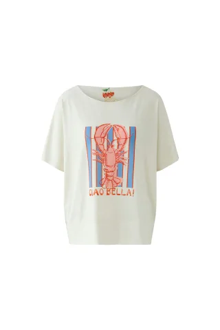 Oui - Shirt Silky Touch white red - Gr. - 40