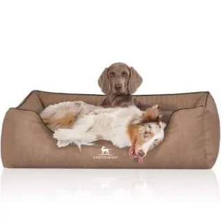 Knuffelwuff Orthopädisches Hundebett Tampa aus laser-gestepptem Kunstleder braun/ beige XXL