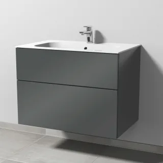 Sanipa 3way Keramik-Set Finion Keramik-Waschtisch und Unterbau mit 2 Auszügen, Anthrazit-Glanz SF40079