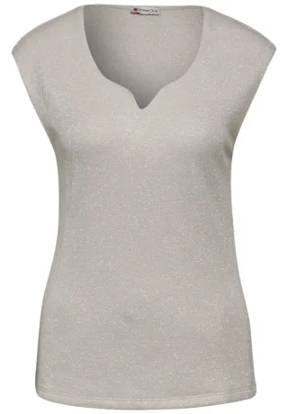 Street One - T-Shirt mit Herzausschnitt beige - Gr. - 42