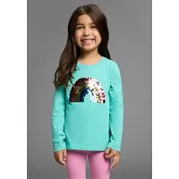 KIDSWORLD Langarmshirt Regenbogen Pailletten-Applikation Langarm, Basic-Passform, mit schimmernden Pailletten-Applikationen