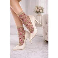 Lycille Feinsocken durchsichtige Socken mit Blumen-Muster 20 Den