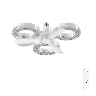 Elfeland 3/4-Head E27 LED Crystal-Inspired Ceiling Fan Light 3 Color Temperature 2/4H Timer 3 Levels Speed Adjustable Fa